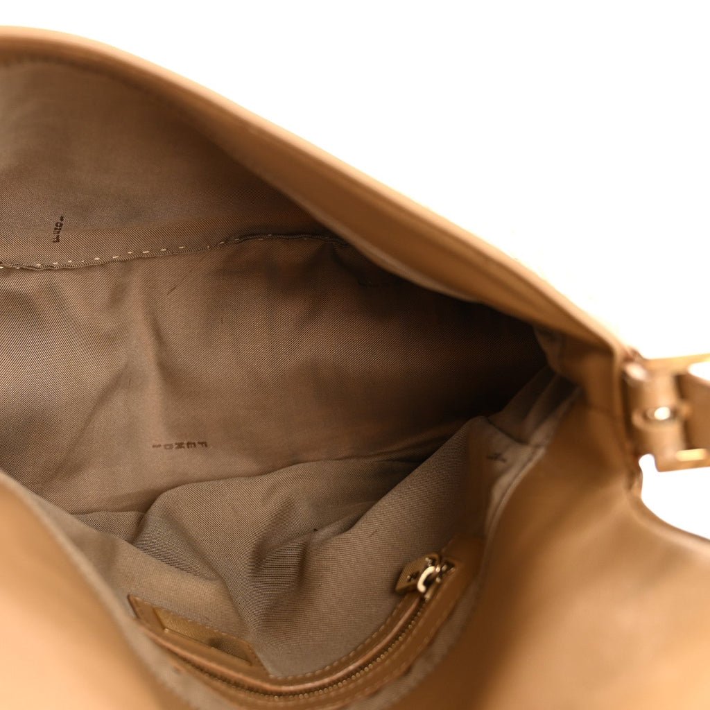 Fendi Beige FF Raffia Baguette