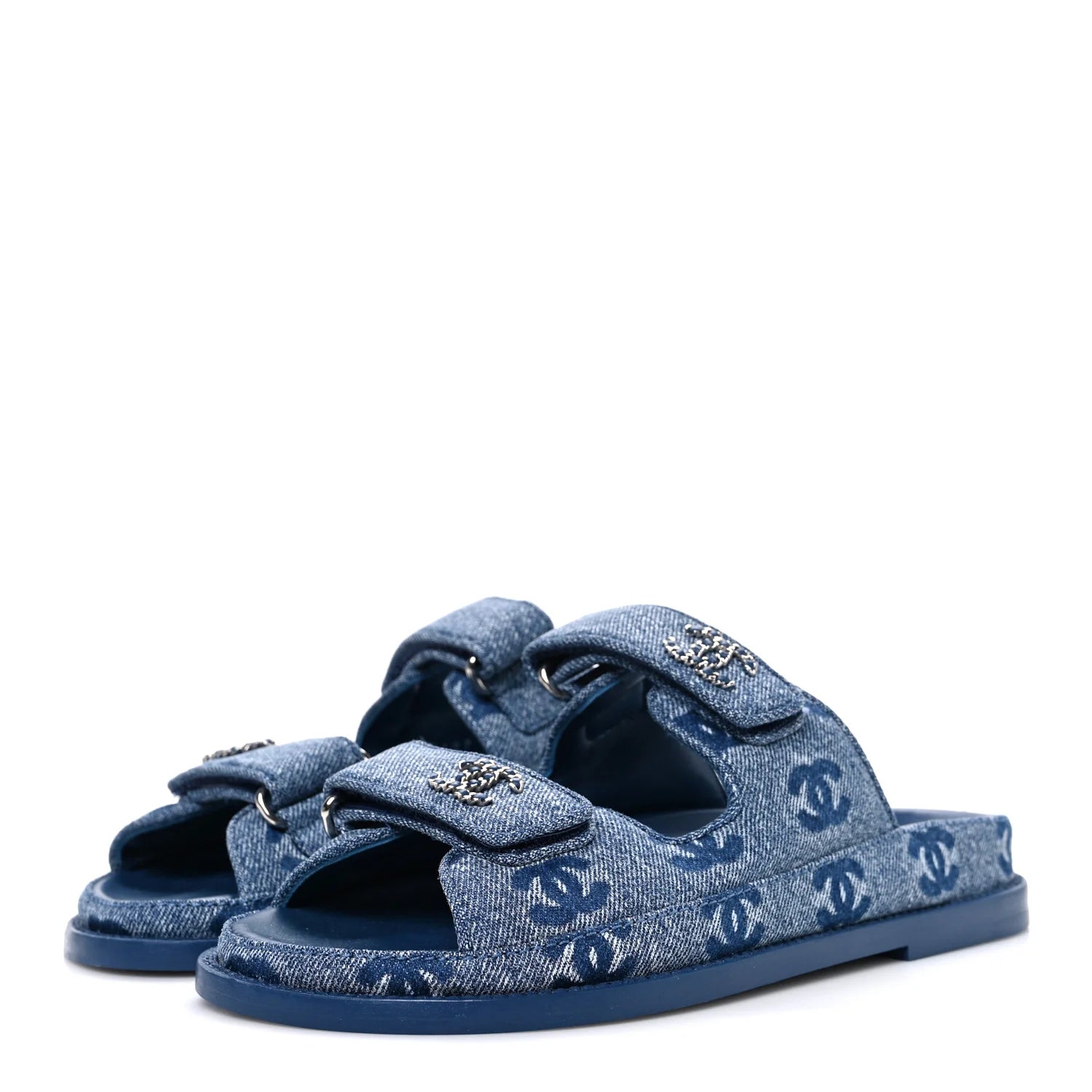 Chanel Blue Denim Logo Sandals