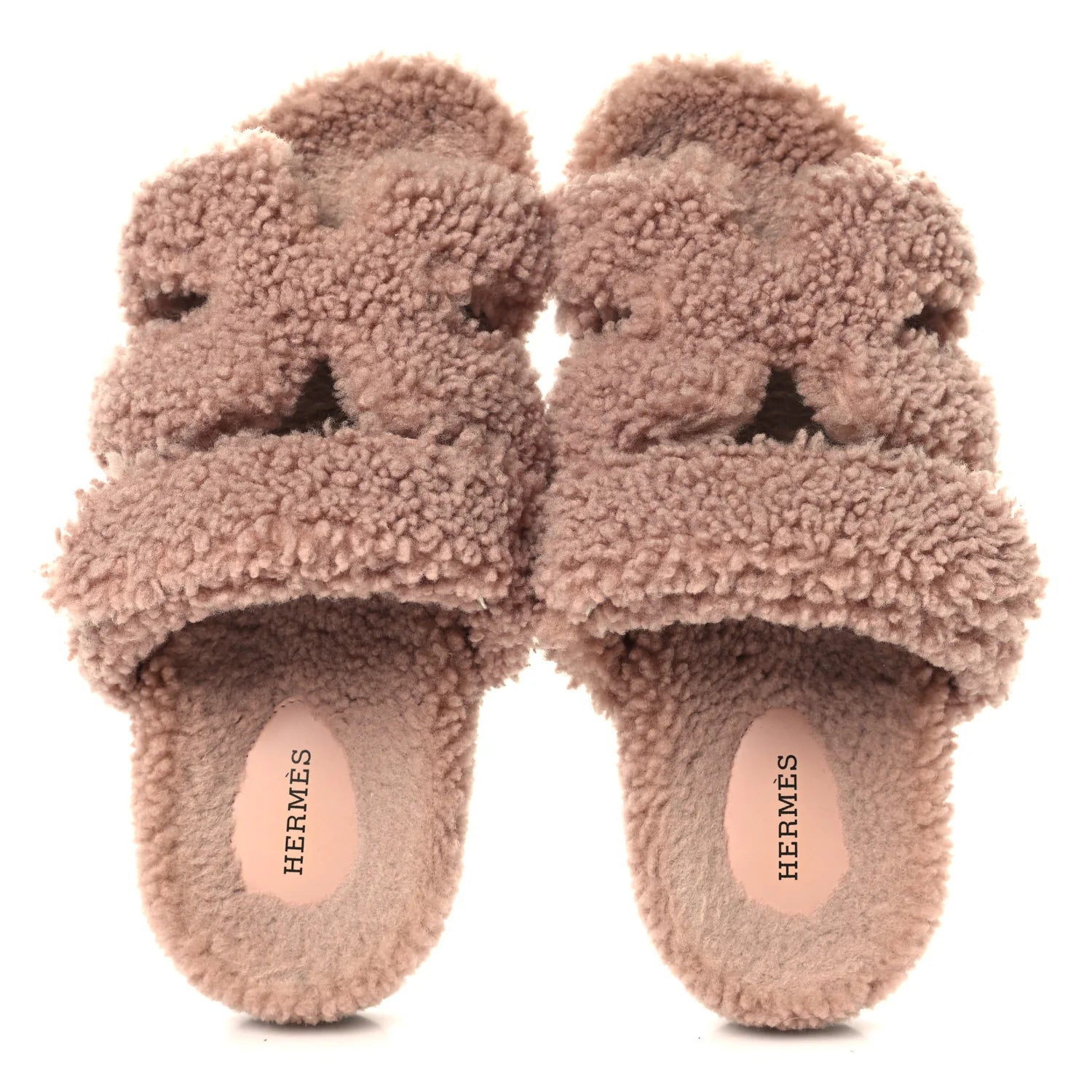 Hermes Pink Shearling Oran Sandals