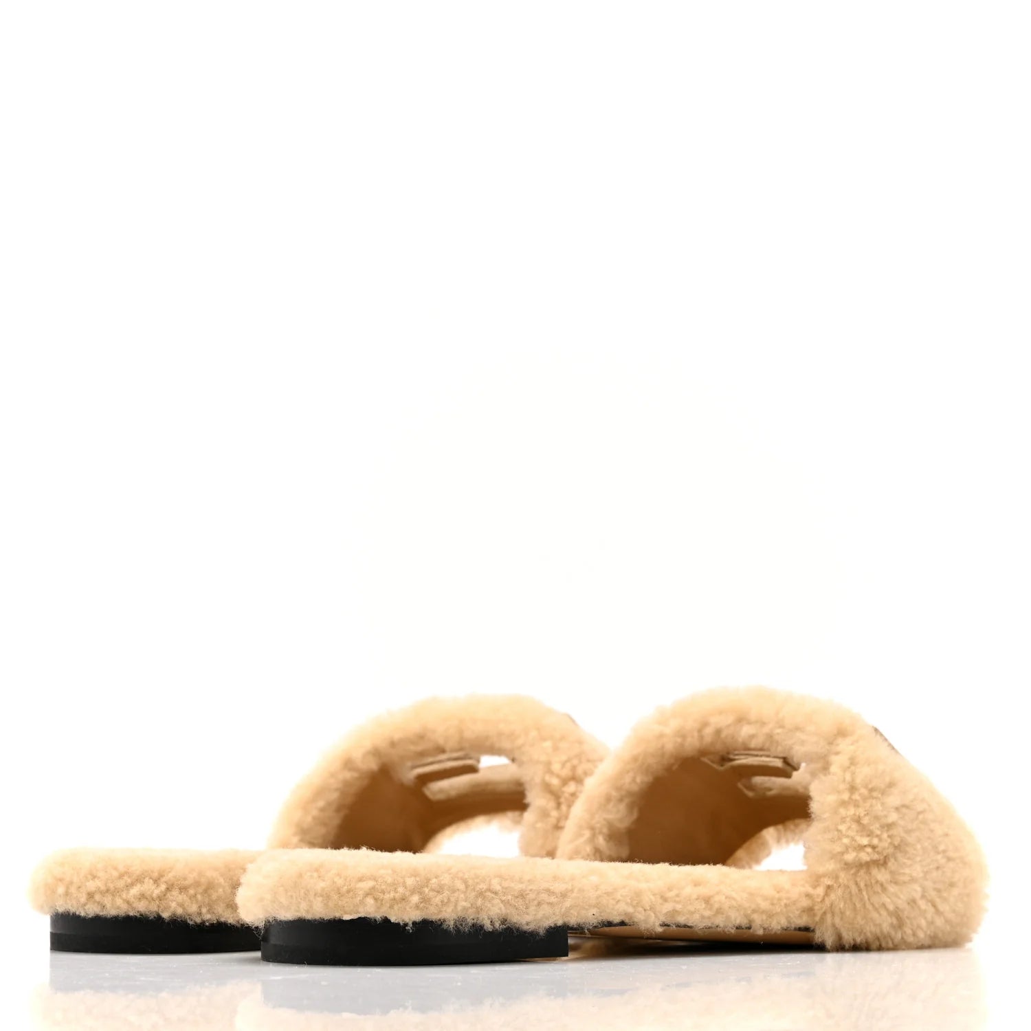 Fendi Beige Shearling Logo Slides