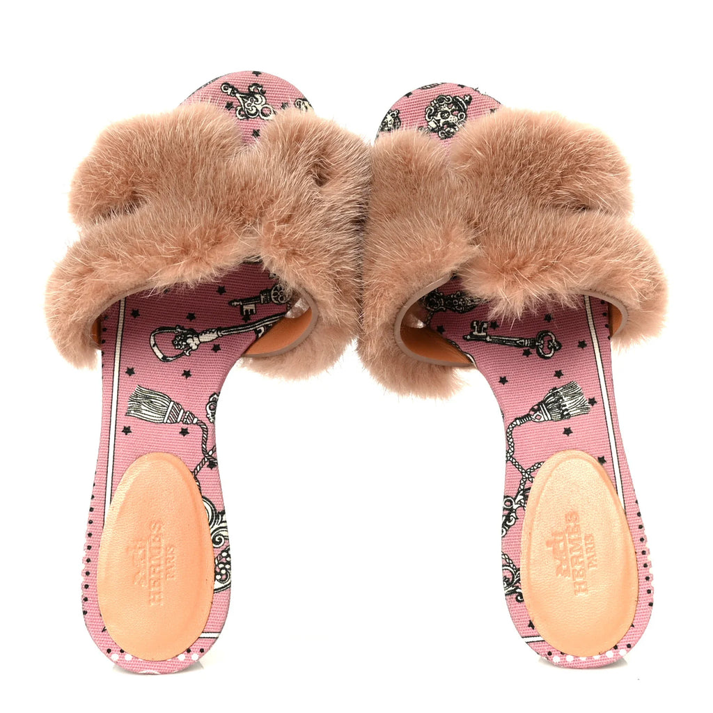 Gucci Pink Mink Fur Mules