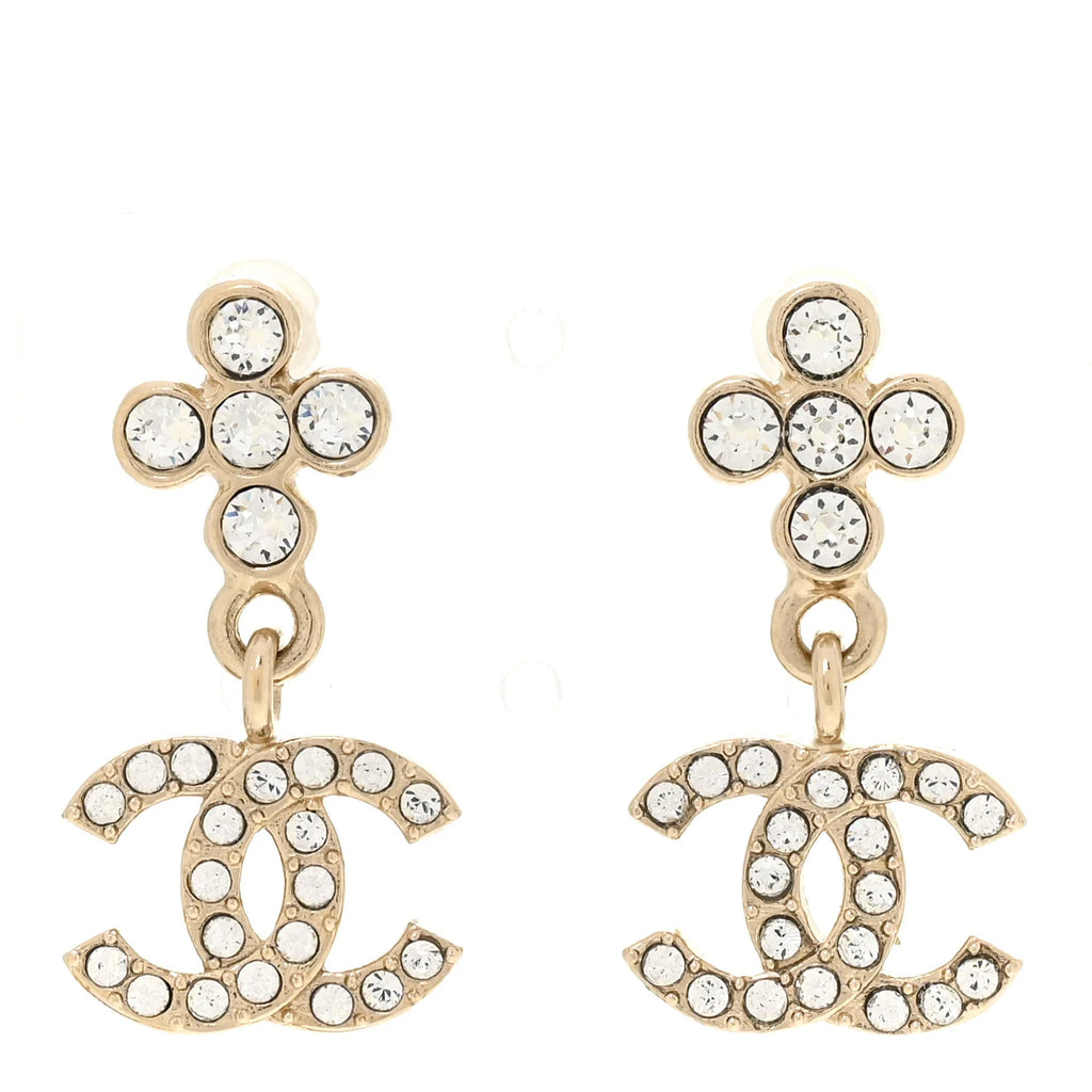 Chanel Gold Crystal Cross Earrings