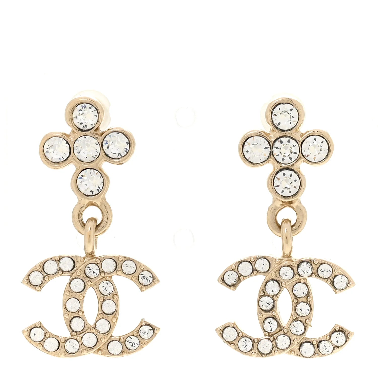 Chanel Gold Crystal Cross Earrings