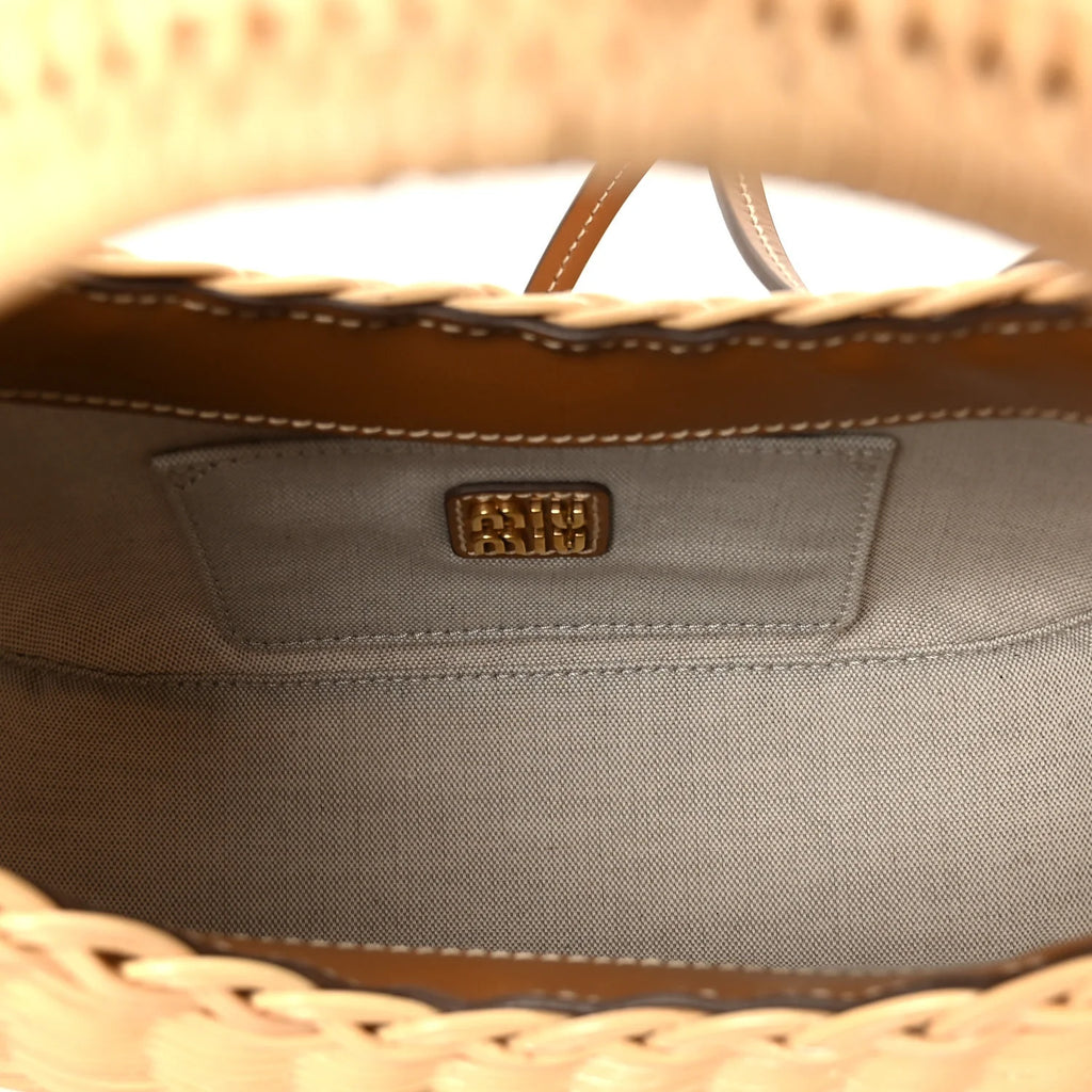 Miu Miu Beige Wicker Logo Tote