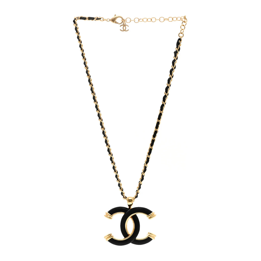 Chanel Gold Black Leather Necklace