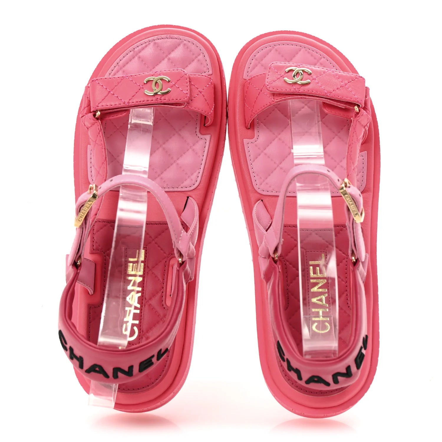 Chanel Pink Quilted Platform Sandals