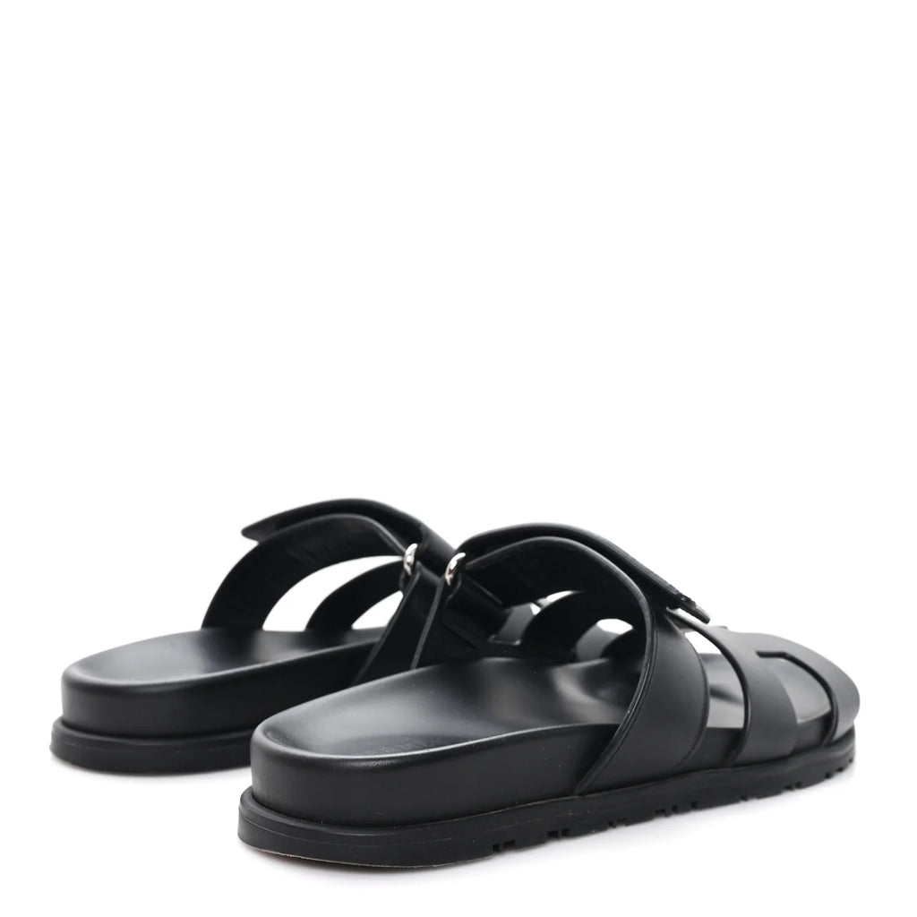 Hermes Black Leather Chypre Sandals