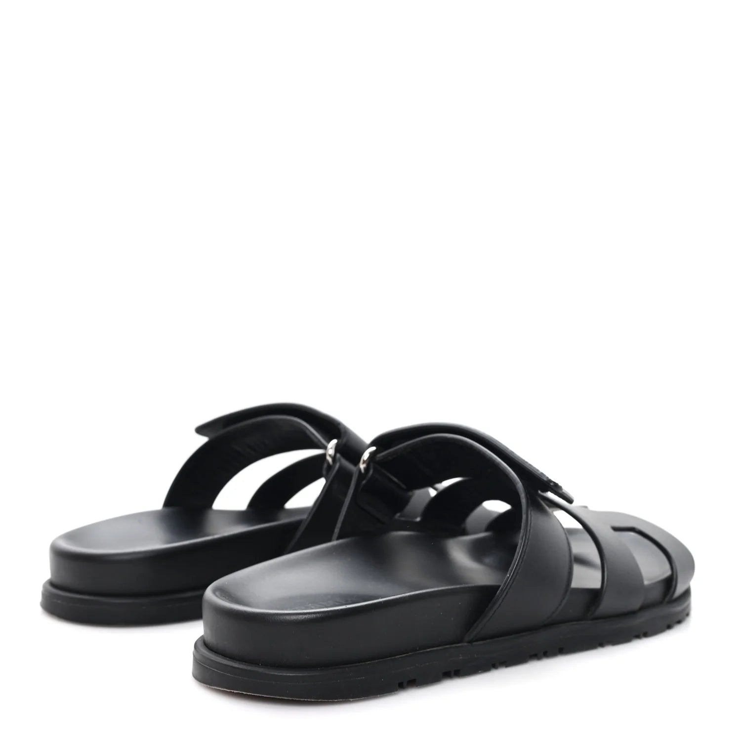 Hermes Black Leather Chypre Sandals