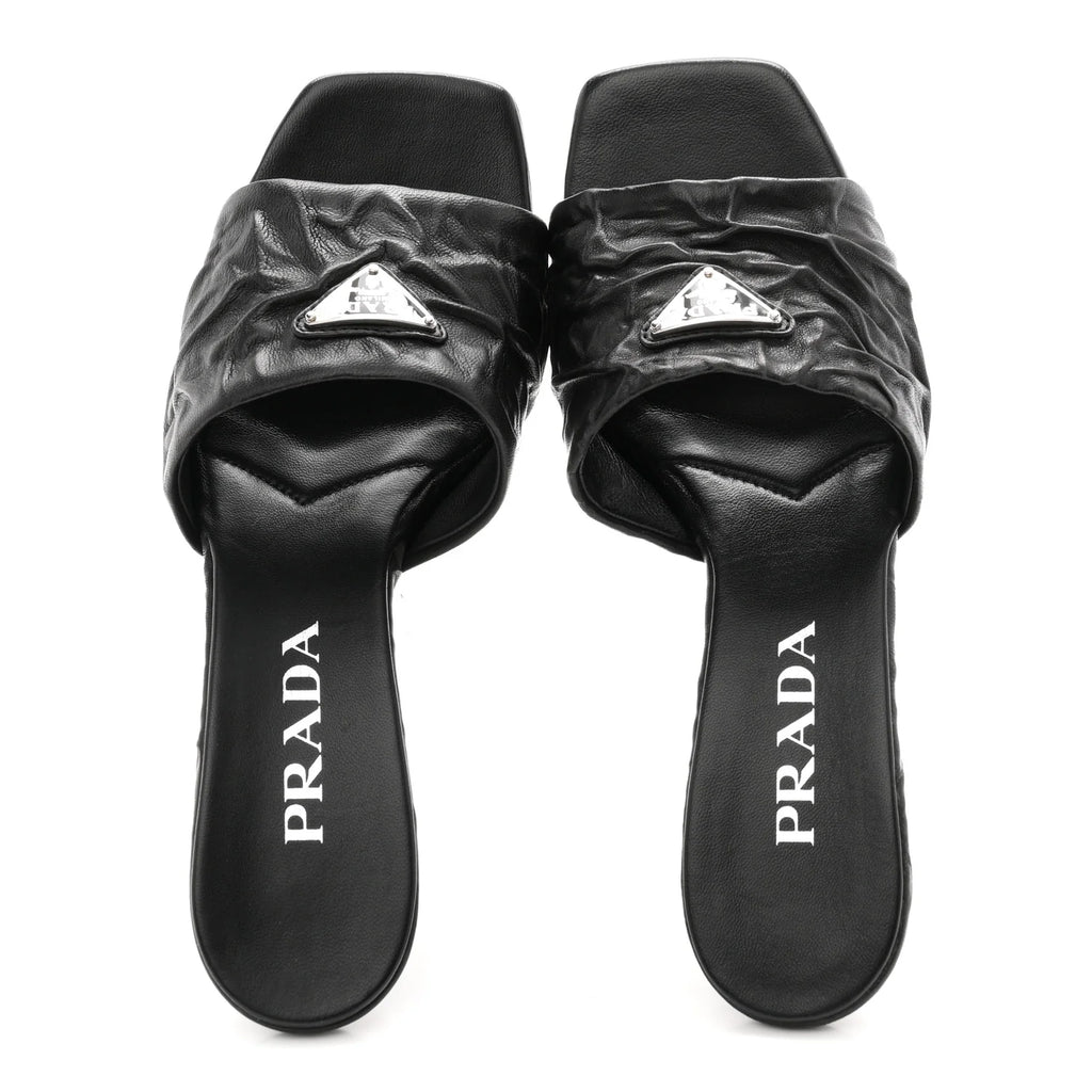 Prada Black Ruched Leather Mules