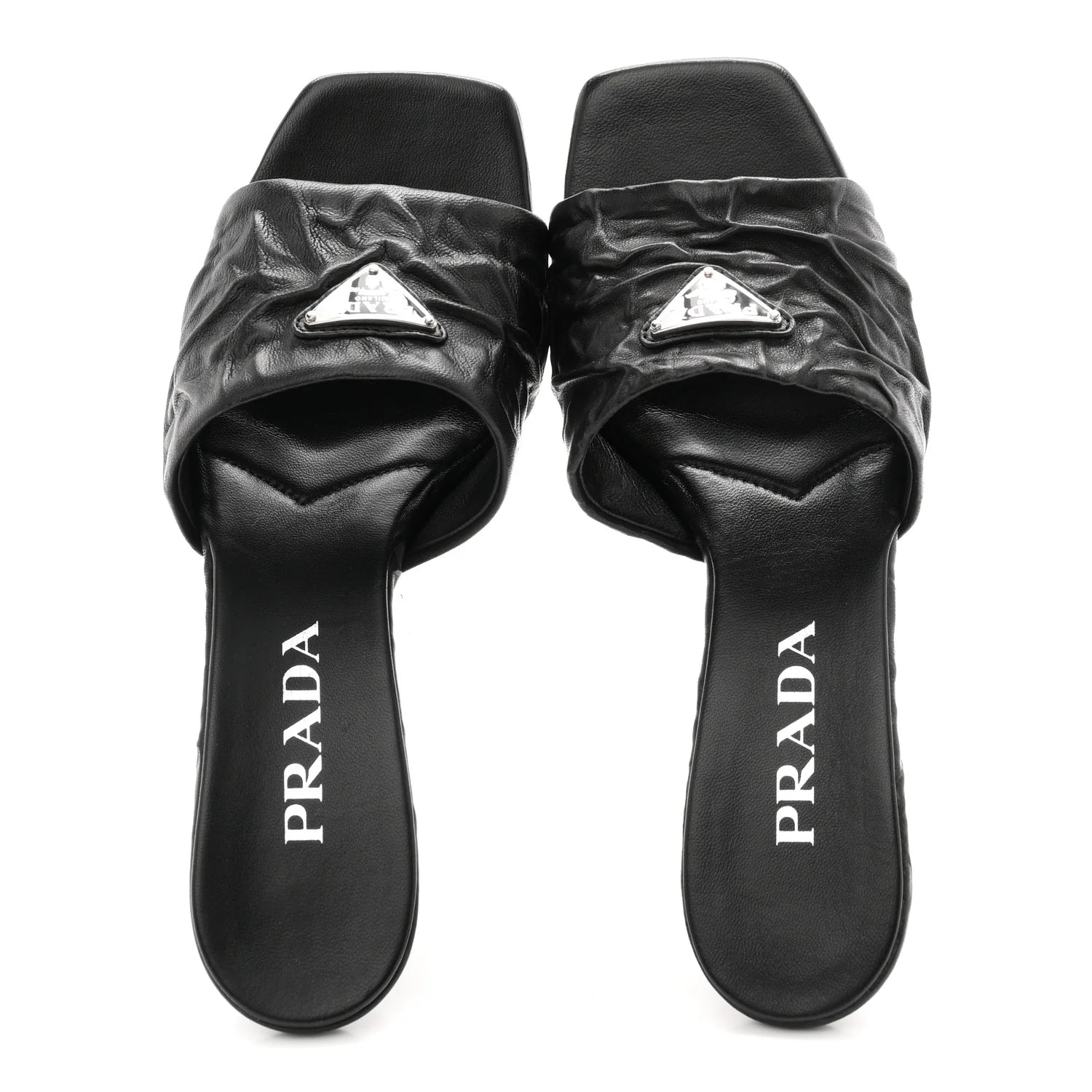 Prada Black Ruched Leather Mules
