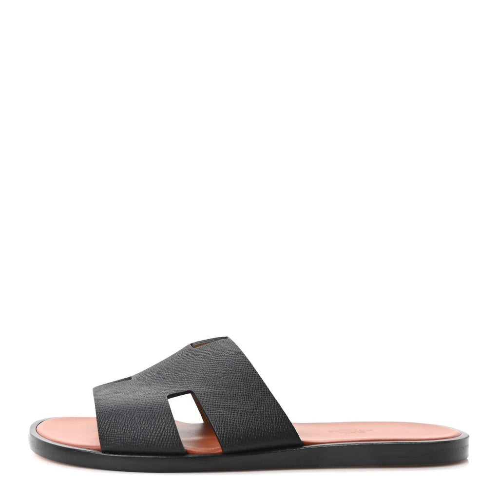 Hermes Black Grained Oran Sandals