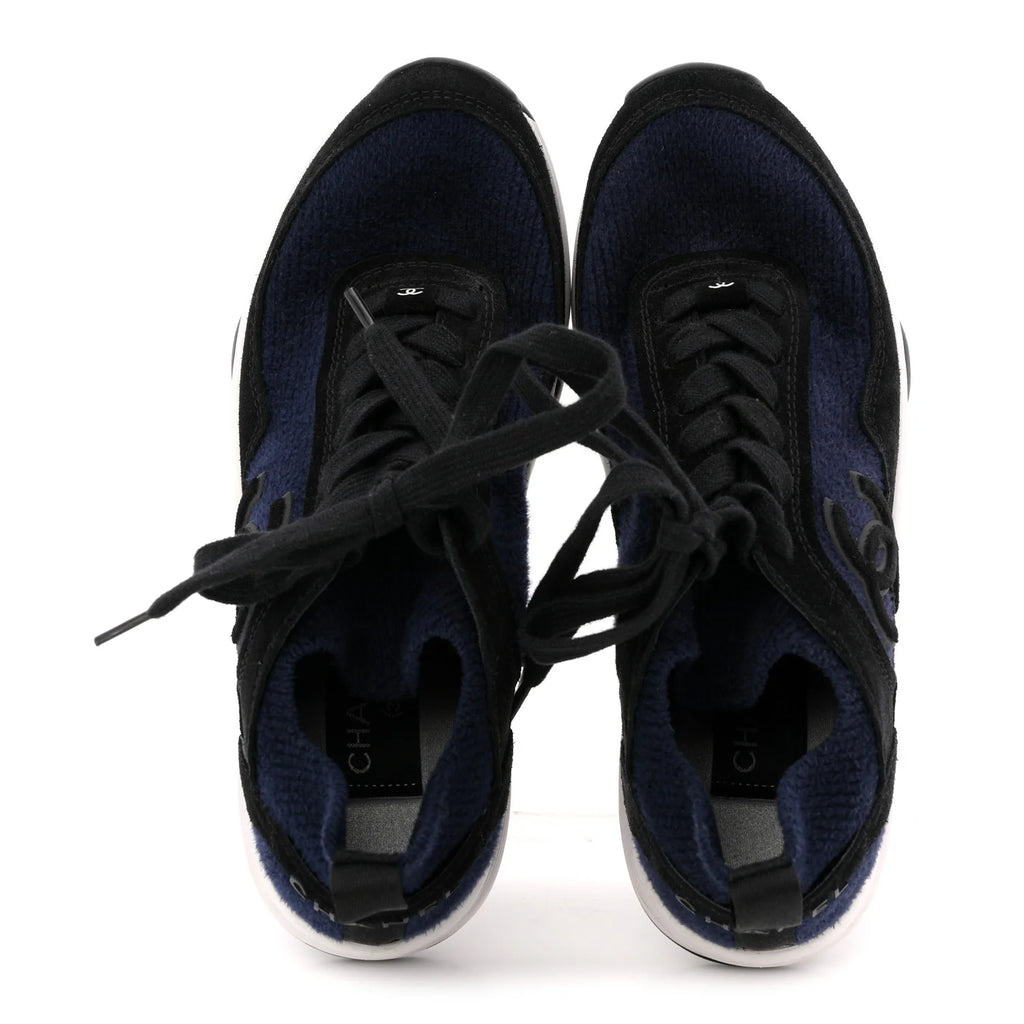 Chanel Navy Black Knit Sneakers