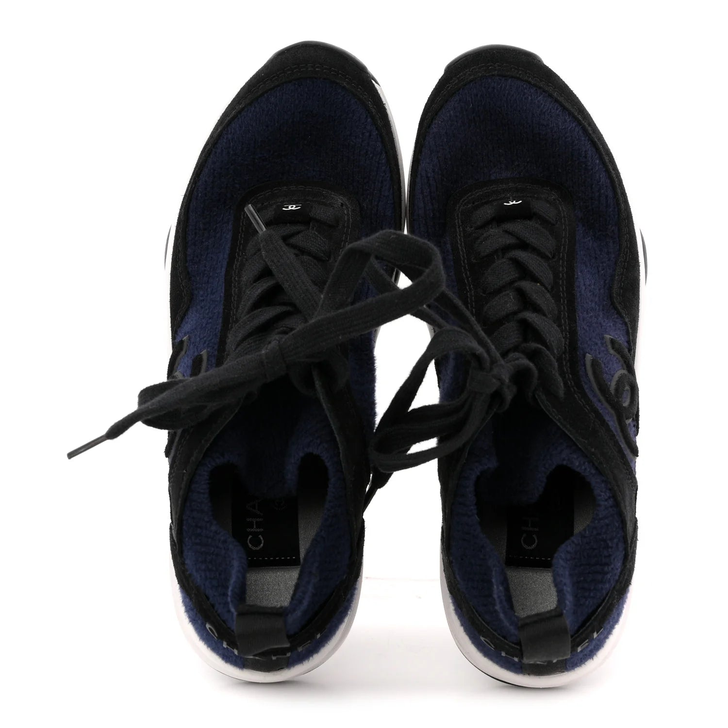 Chanel Navy Black Knit Sneakers