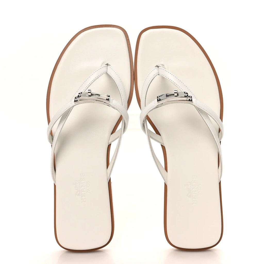 Hermes White Leather Kelly Sandals