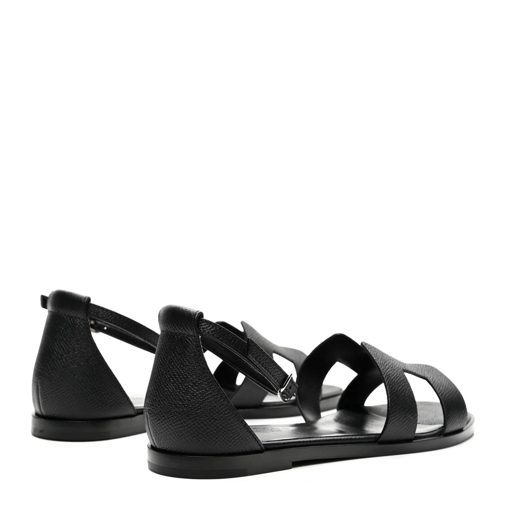 Hermes Black Leather Santal Sandals