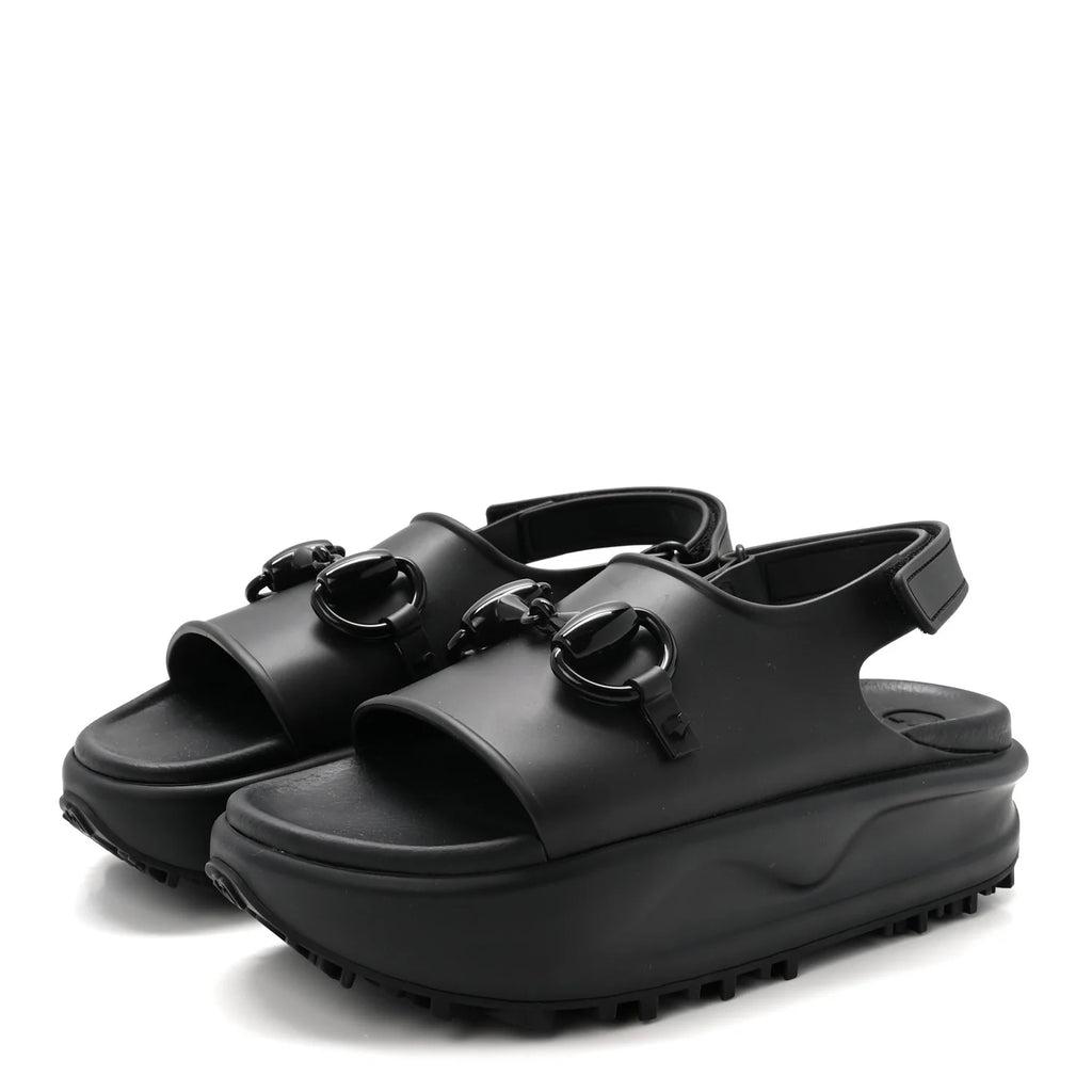 Gucci Black Rubber Horsebit Sandals