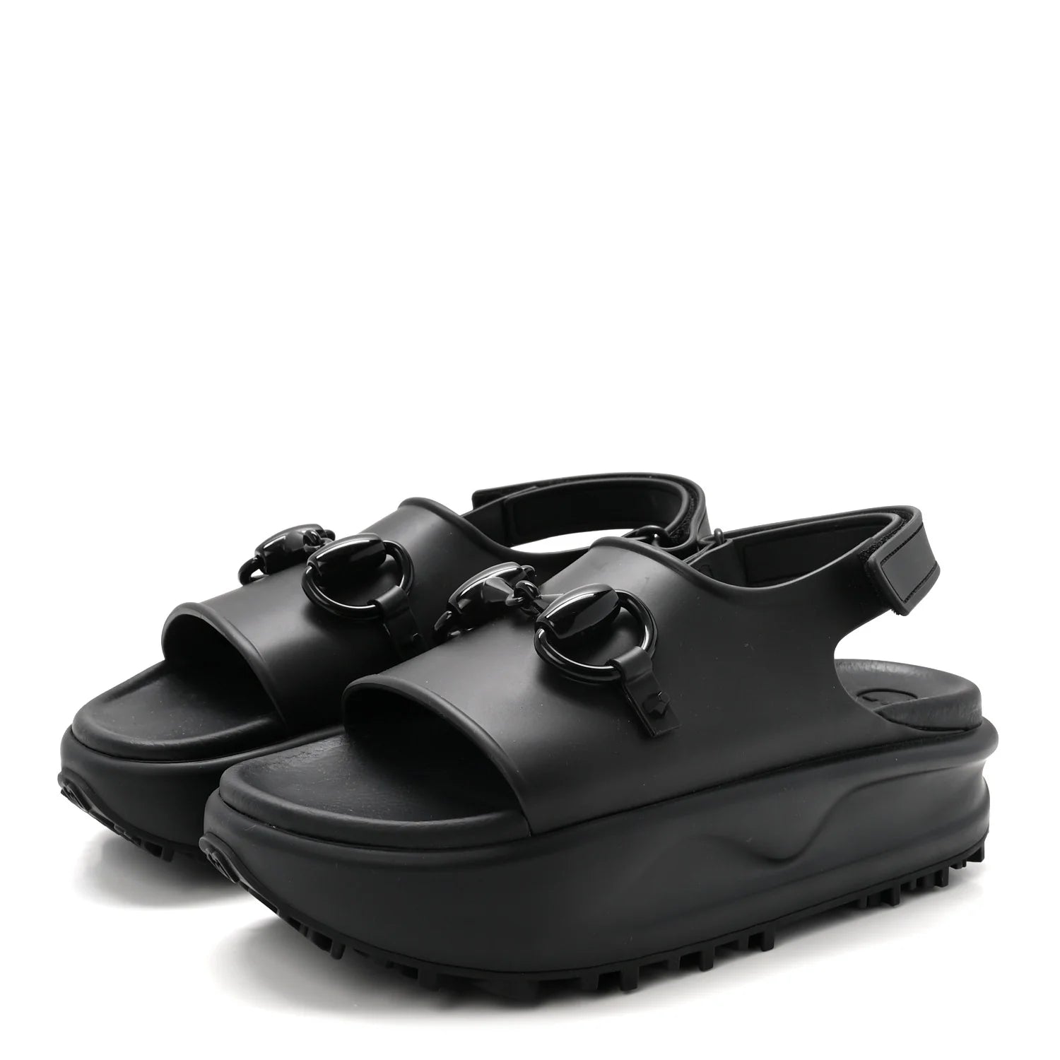 Gucci Black Rubber Horsebit Sandals