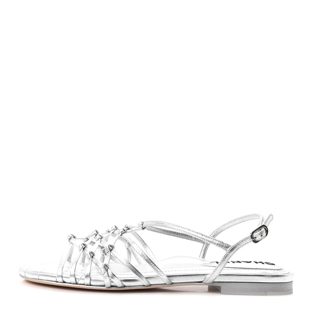 Chanel Metallic Silver Strappy Sandals