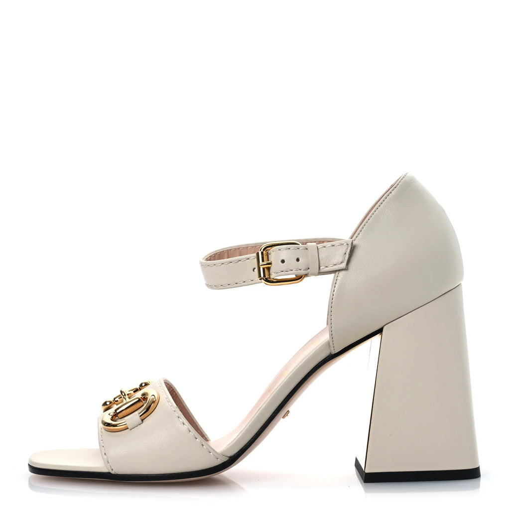 Gucci Cream Leather Block Sandals
