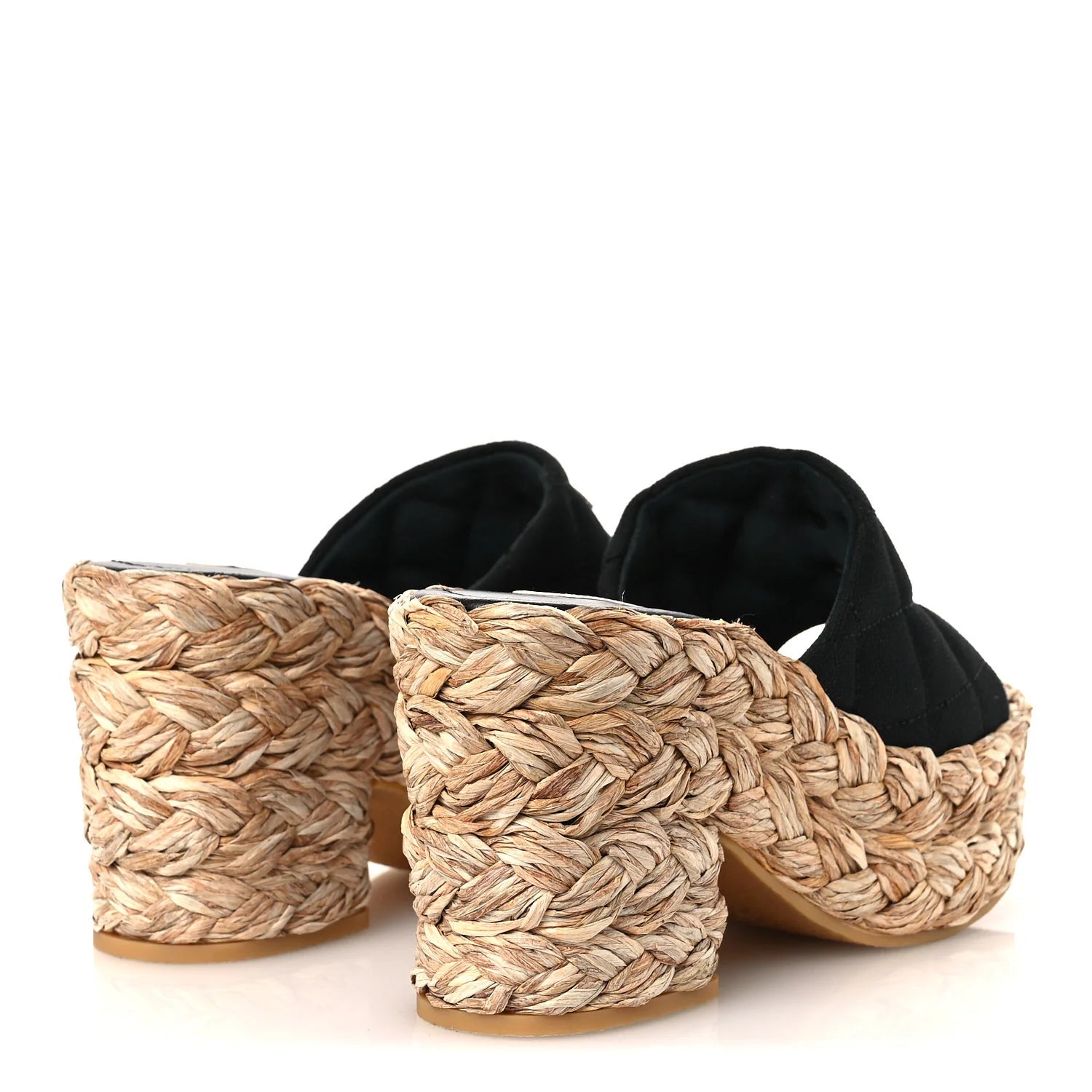 Chanel Black Quilted Raffia Platform