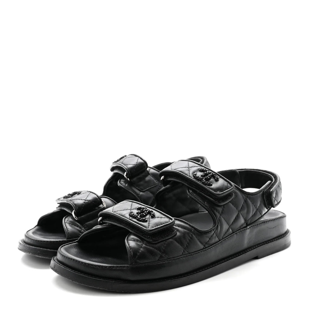 Chanel Black Quilted Leather Sandals