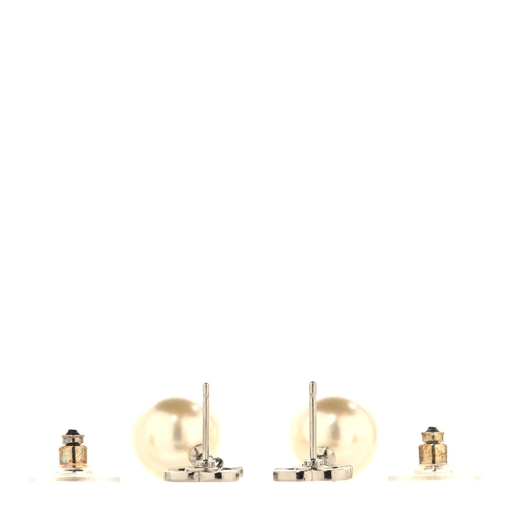 Chanel Silver Crystal Pearl Earrings