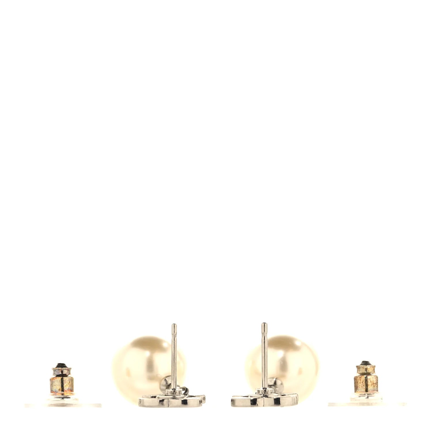 Chanel Silver Crystal Pearl Earrings