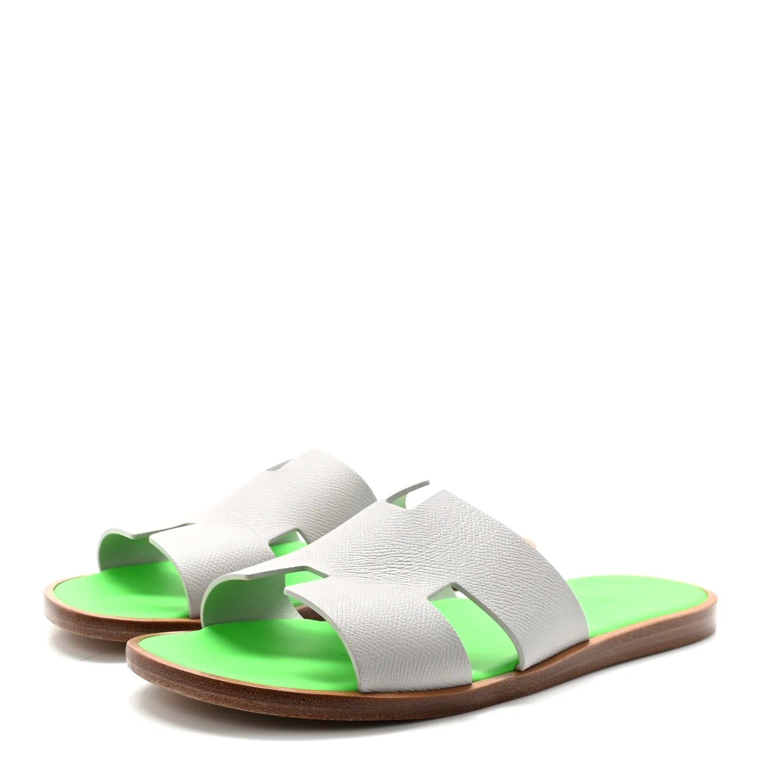 Hermes White Green Oran Sandals