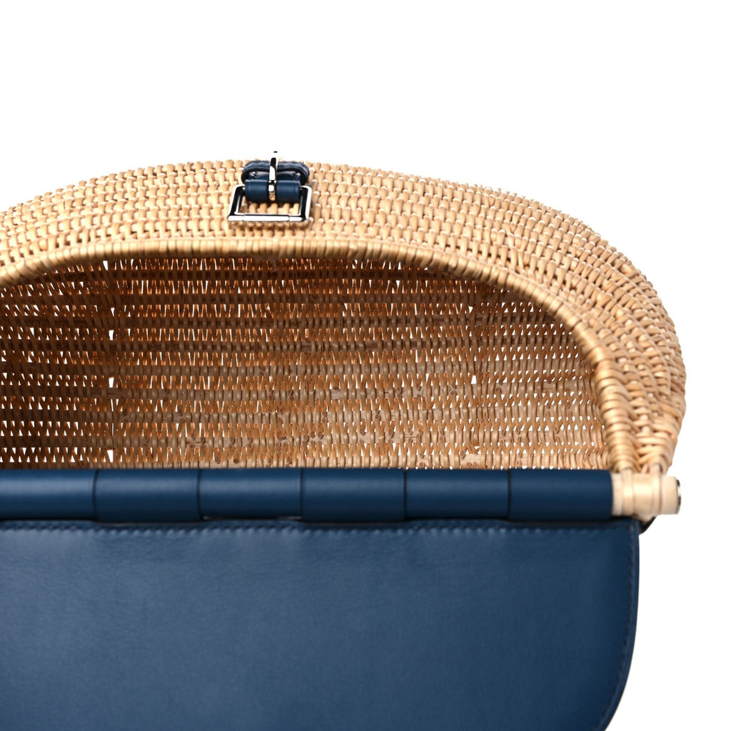 Hermes Wicker Navy Leather Bag