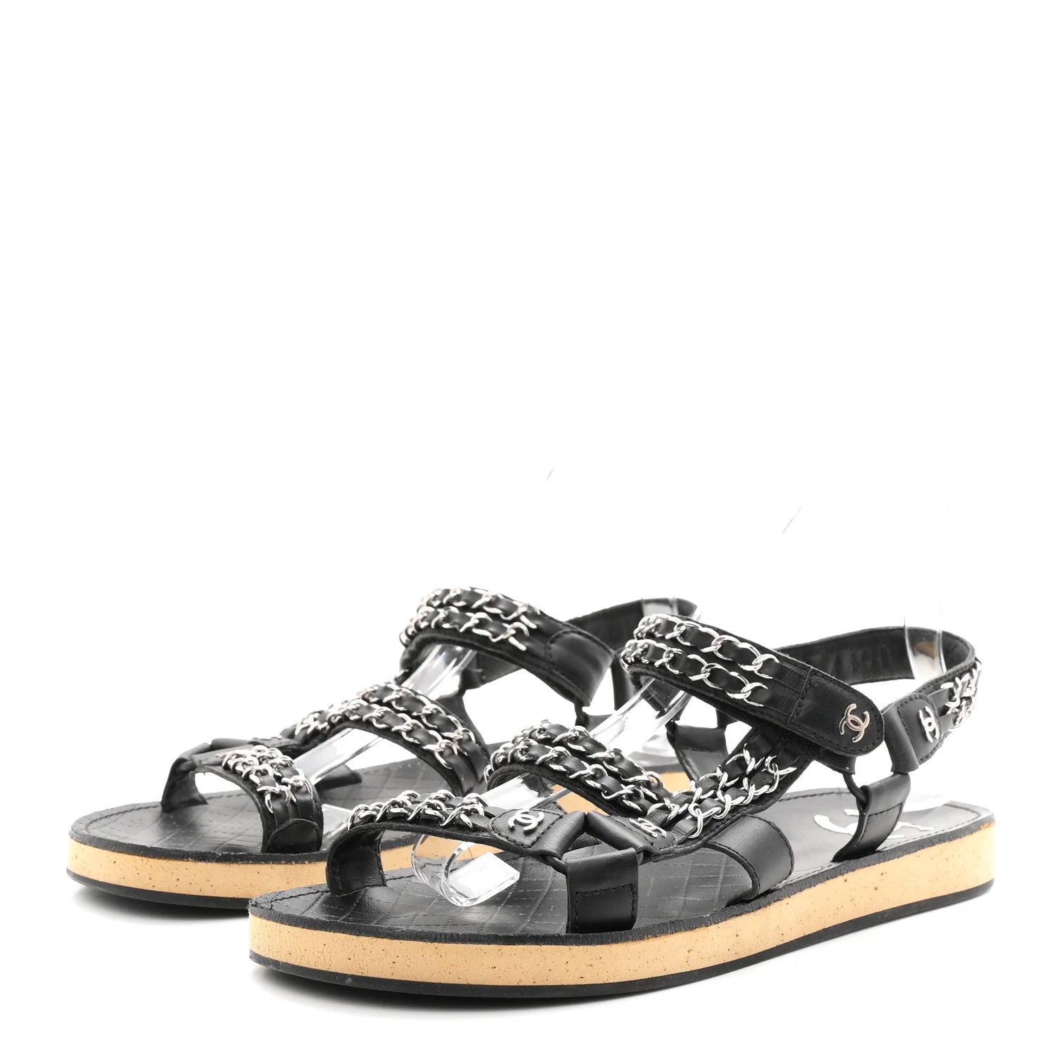 Chanel Black Leather Chain Sandals
