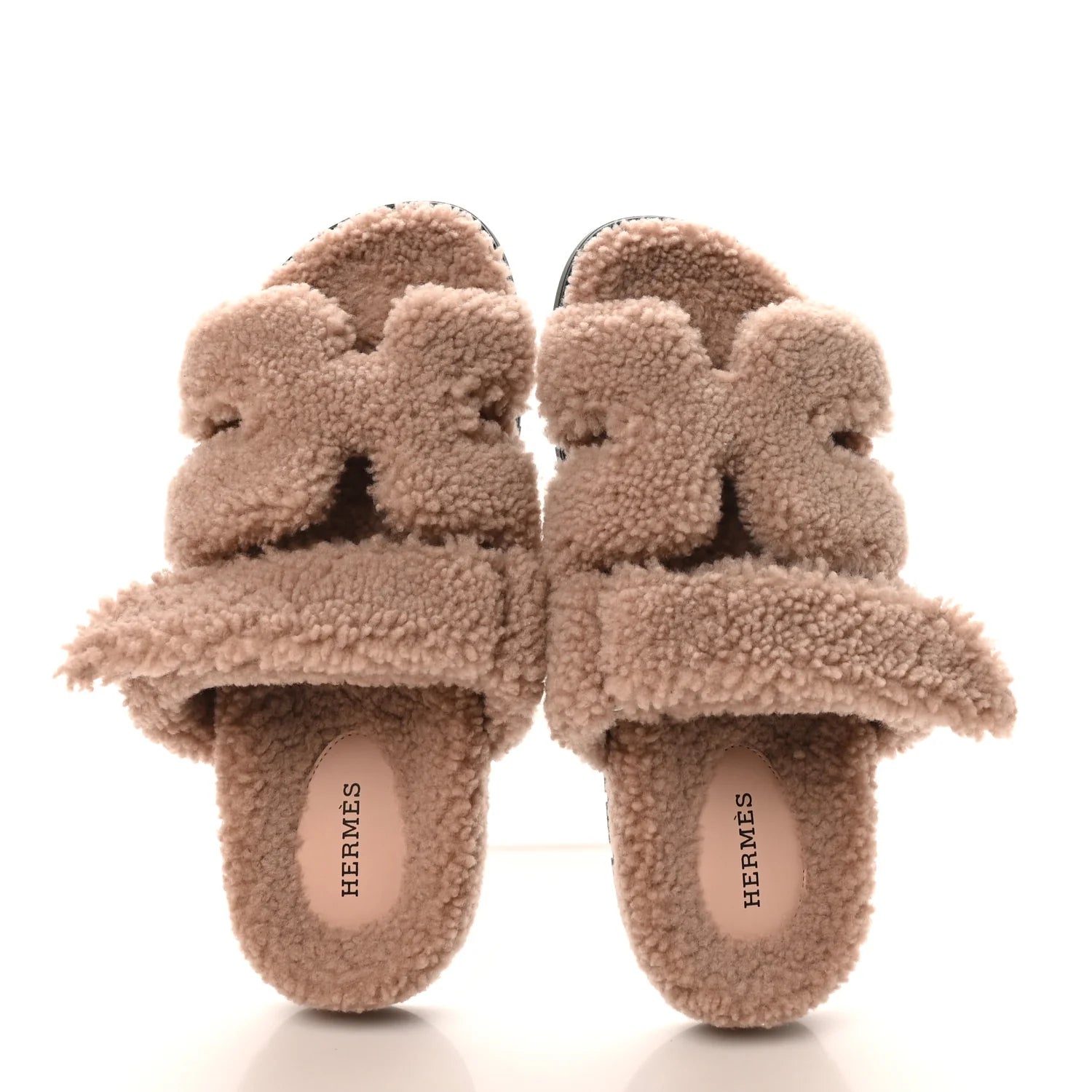 Hermes Pink Shearling Chypre Sandals