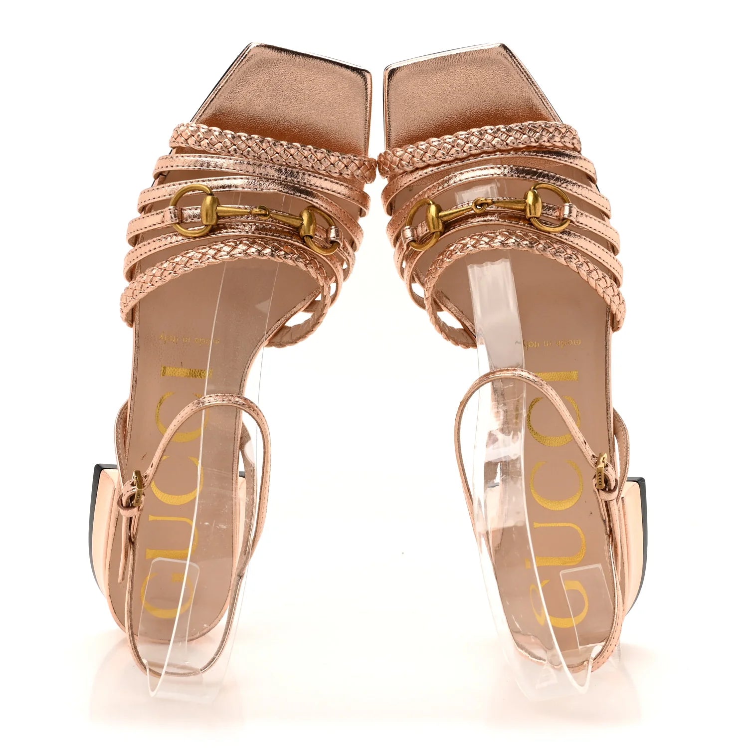 Gucci Metallic Rose Gold Horsebit Sandals