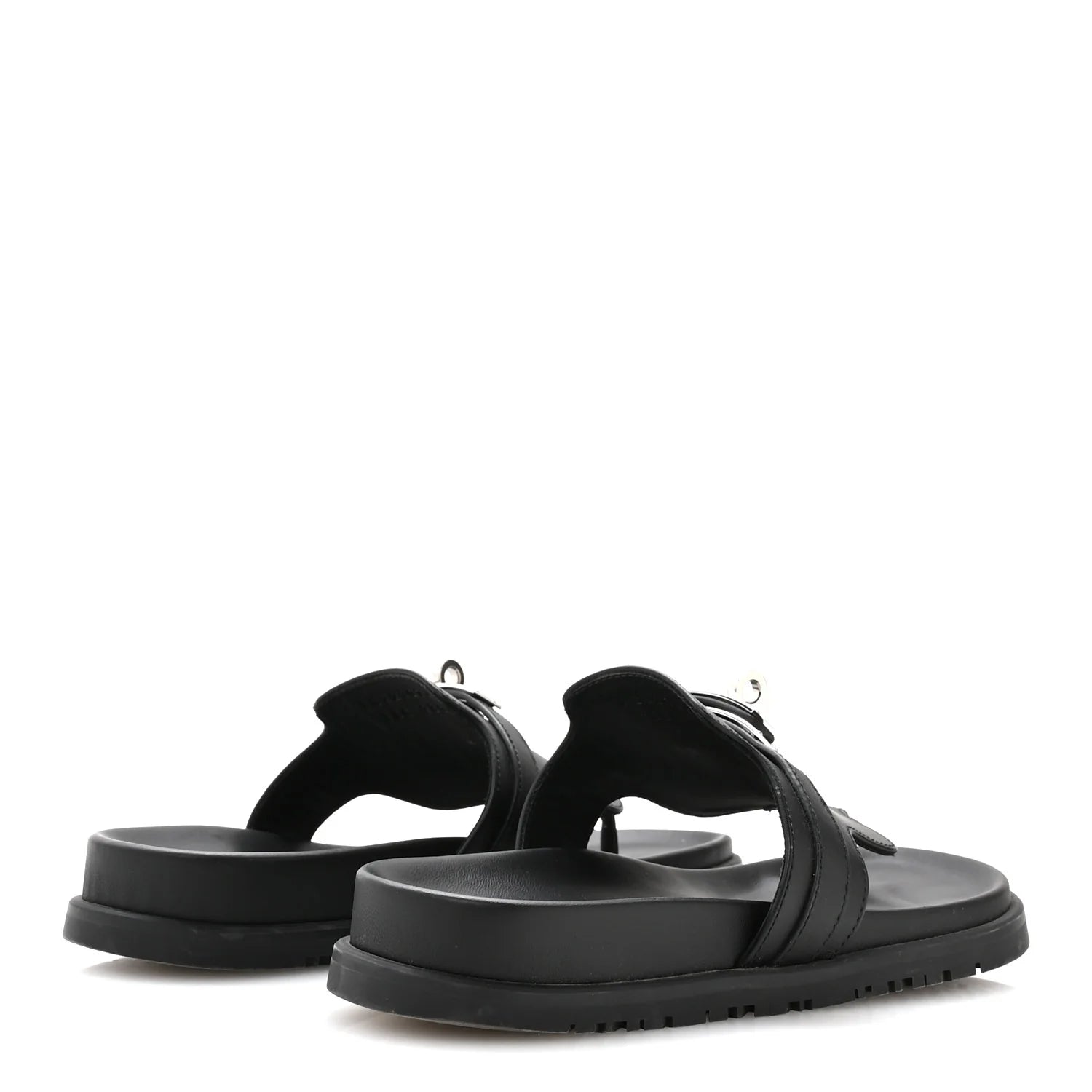 Hermes Black Leather Empire Sandals