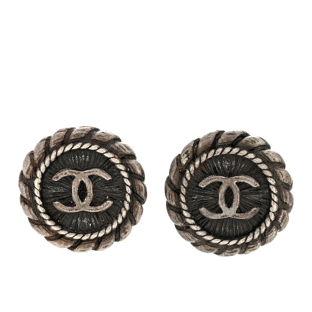 Chanel Silver-Tone CC Stud Earrings