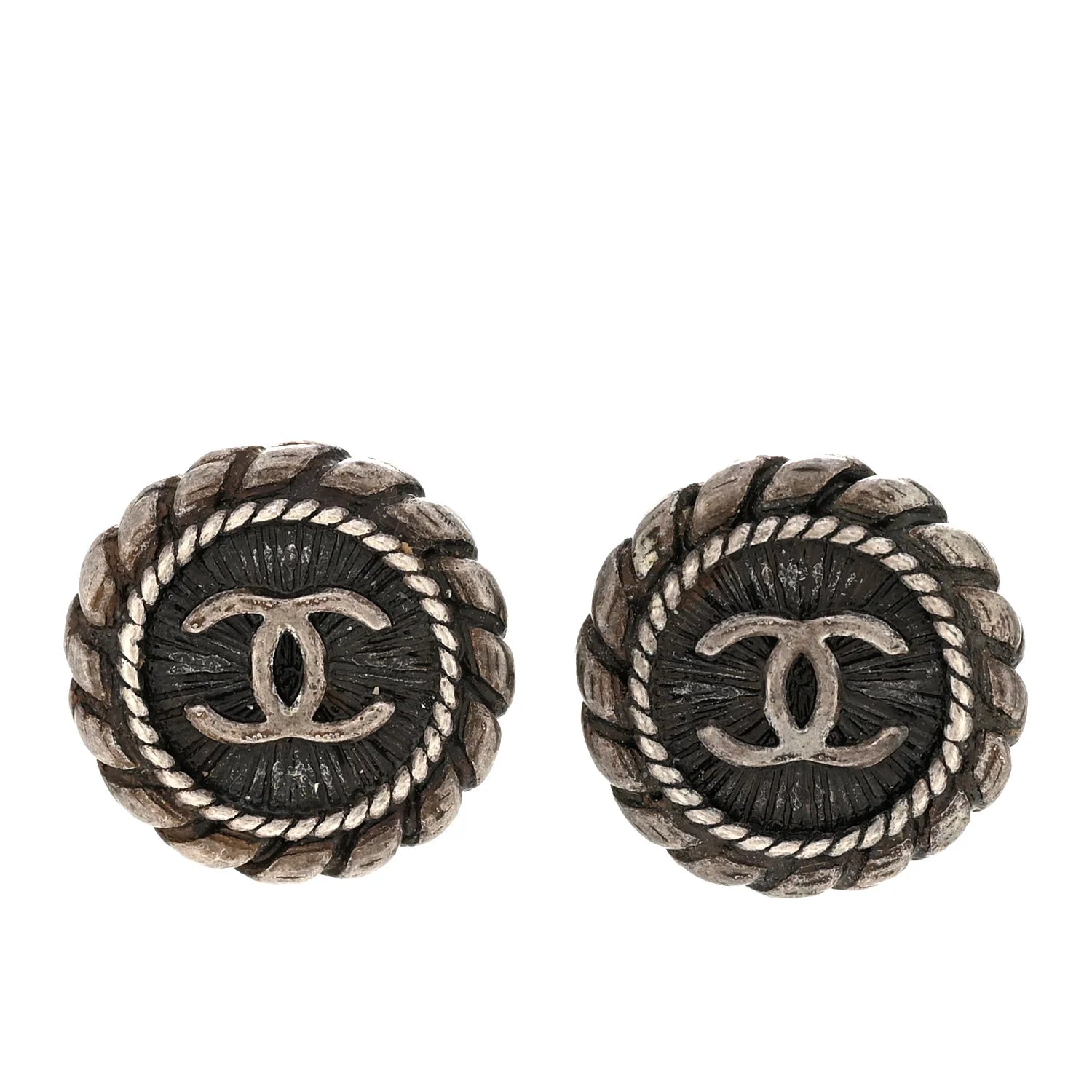 Chanel Silver-Tone CC Stud Earrings