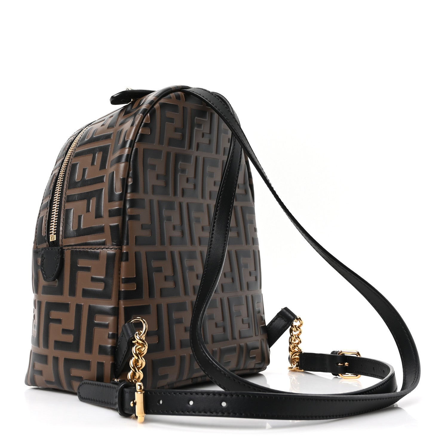 Fendi Brown Embossed Leather Backpack