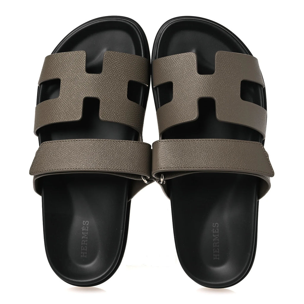 Hermes Etoupe Grained Chypre Sandals