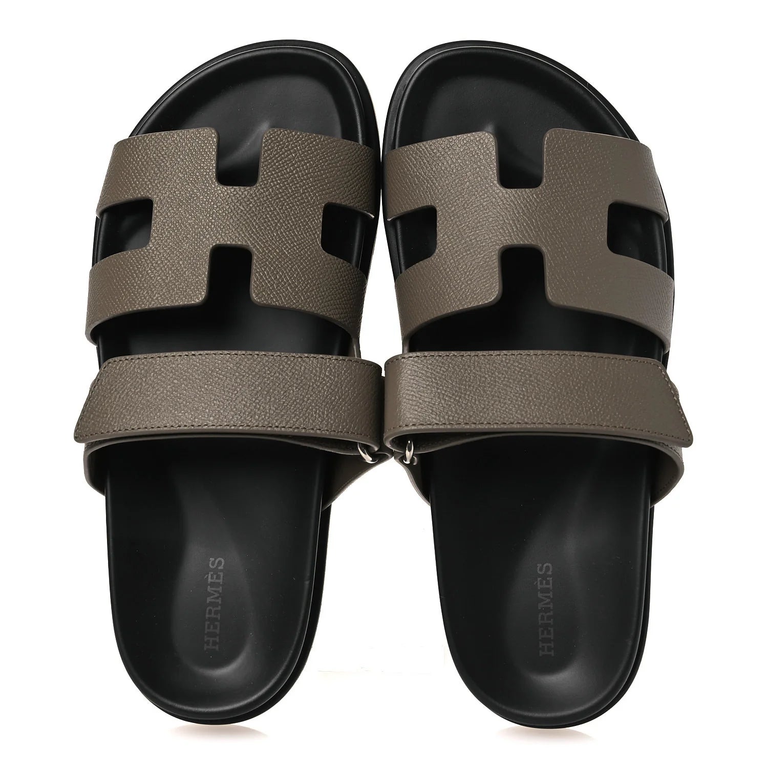 Hermes Etoupe Grained Chypre Sandals