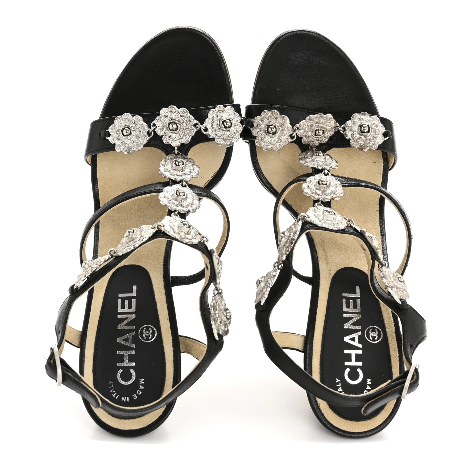 Chanel Black Floral Cork Wedge