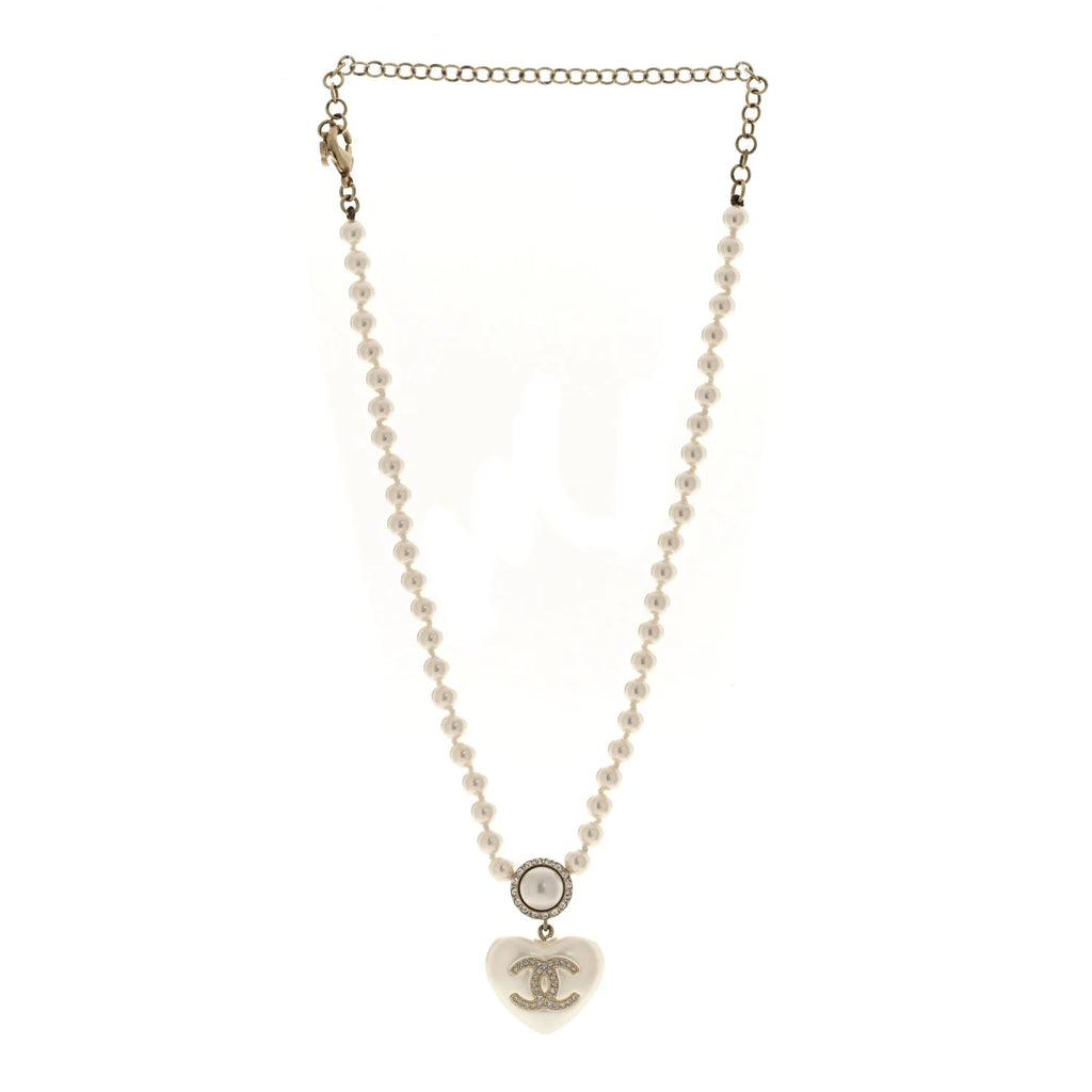 Chanel Pearl Heart Crystal Necklace