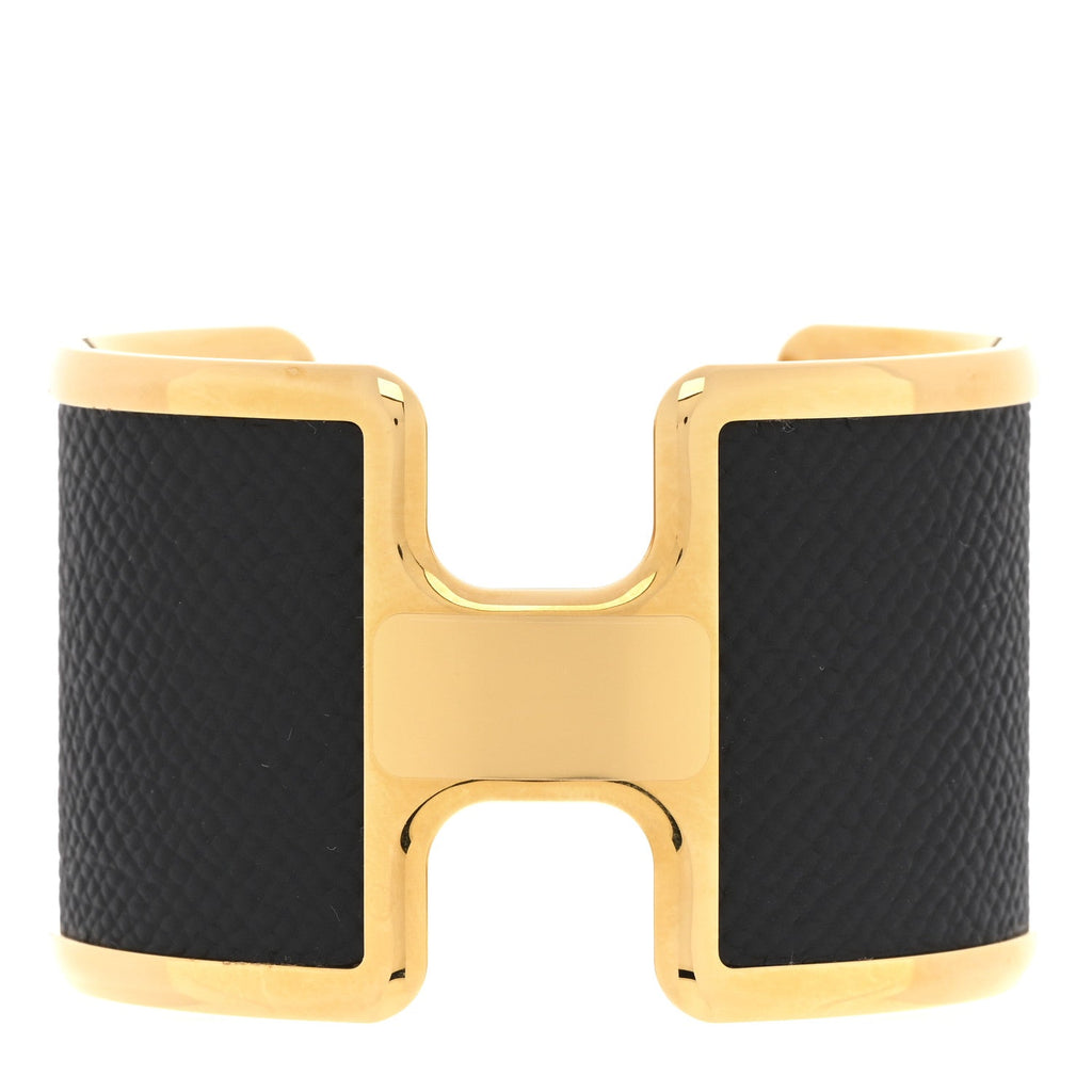 Hermes Black Leather Gold Cuff