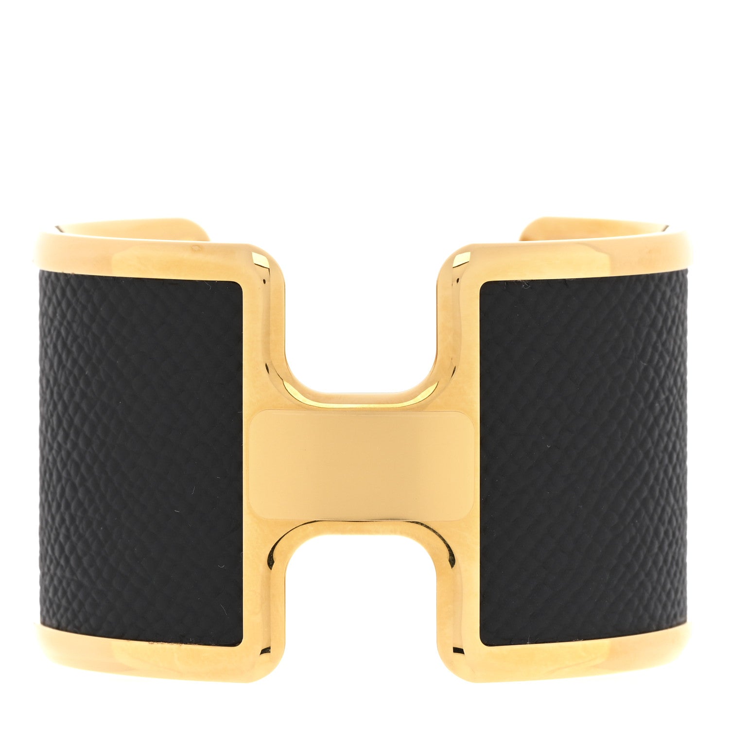 Hermes Black Leather Gold Cuff