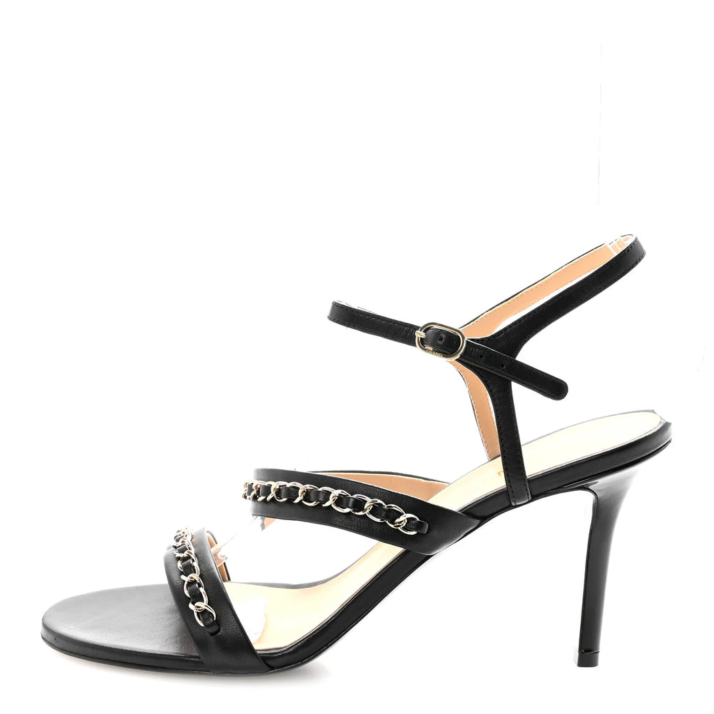 Chanel Black Leather Chain Sandals