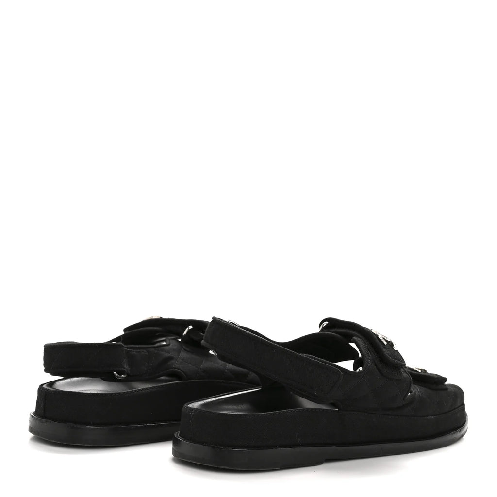 Chanel Black Quilted Fabric Sandals