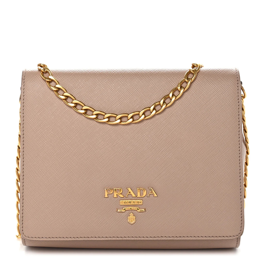 Prada Beige Saffiano Chain Bag