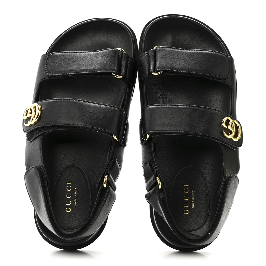 Gucci Black Leather GG Sandals