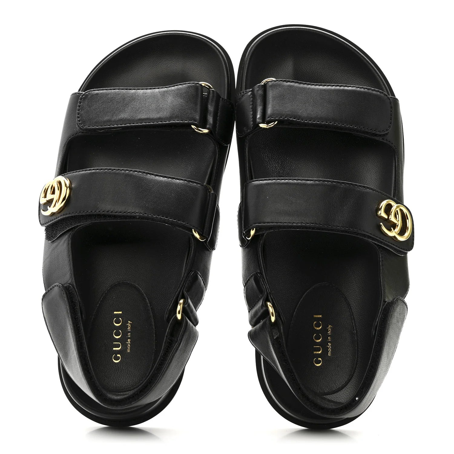 Gucci Black Leather GG Sandals