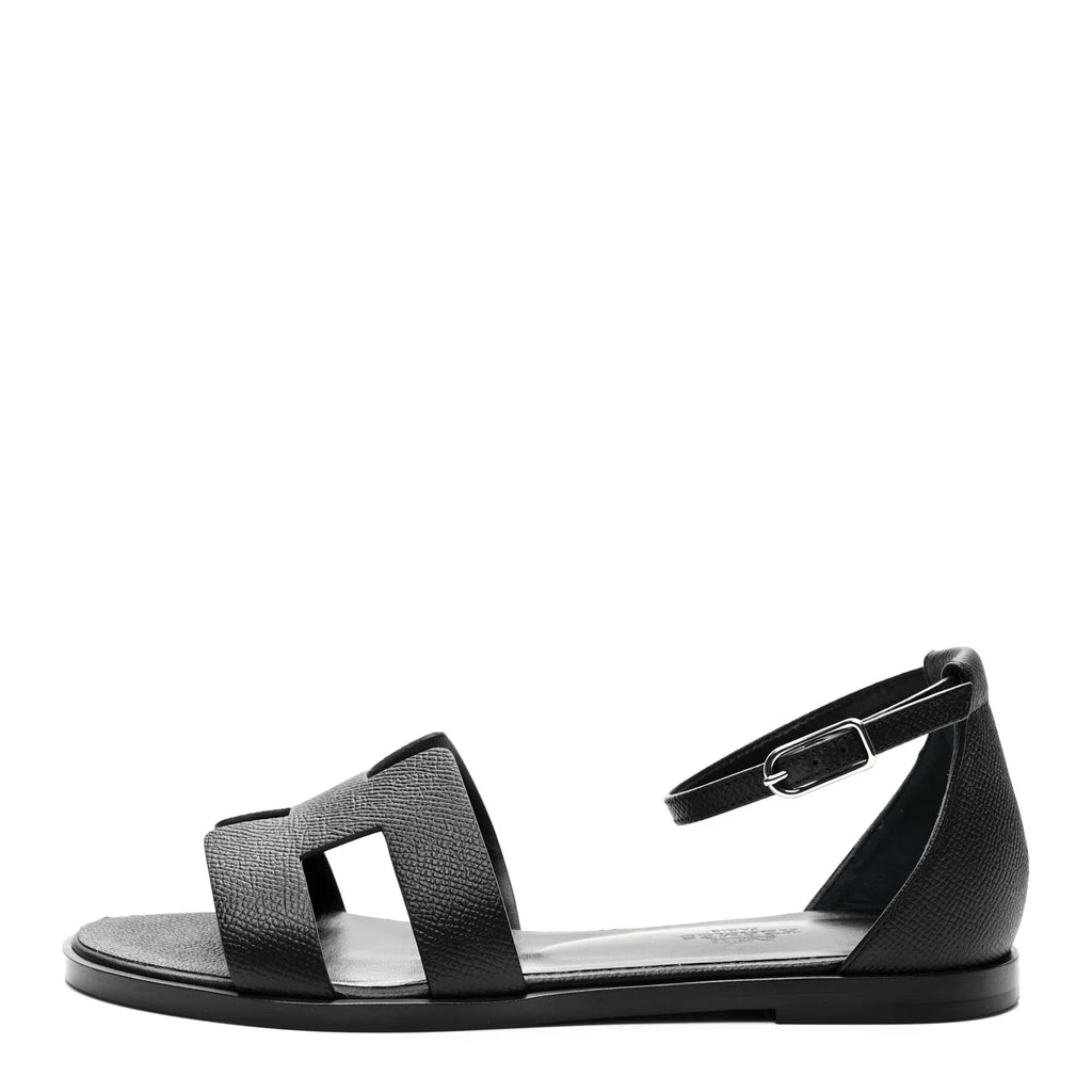 Hermes Black Leather Santal Sandals