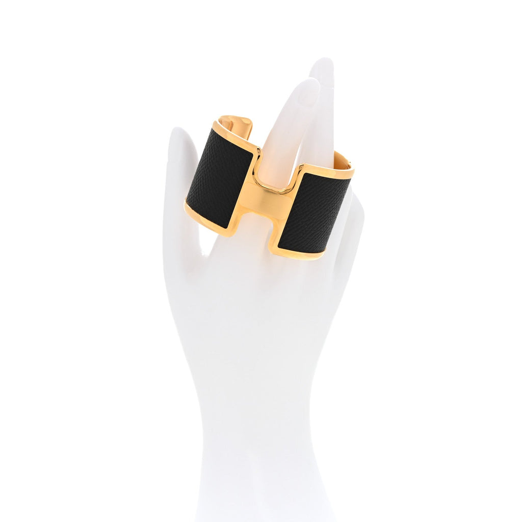 Hermes Black Leather Gold Cuff