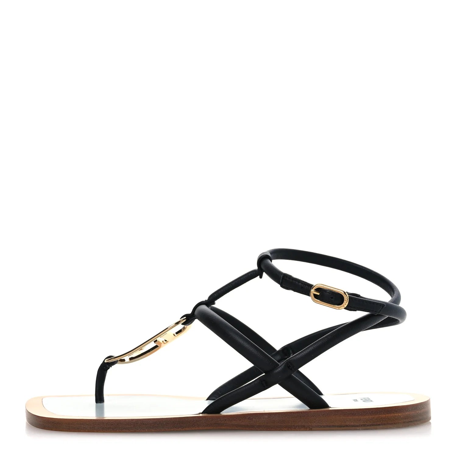 Fendi Black Leather O'Lock Sandals